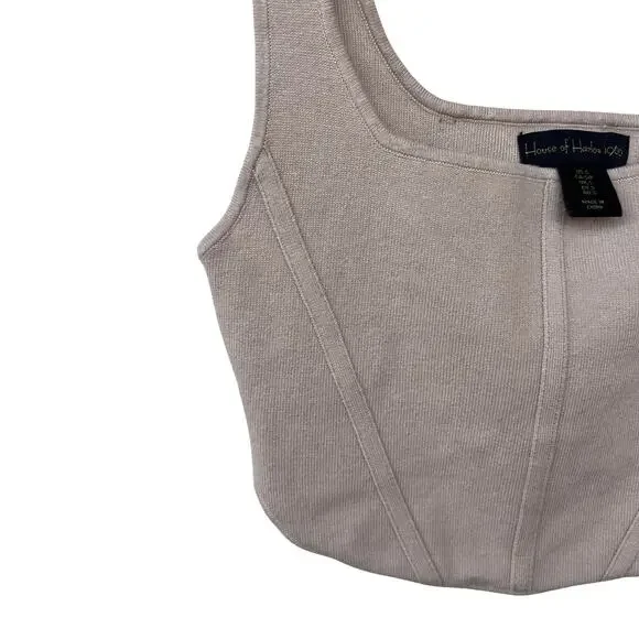 House of Harlow 1960 Ribbed Knit Corset Style Wide Strap Crop Top Size S - Picture 4 of 4